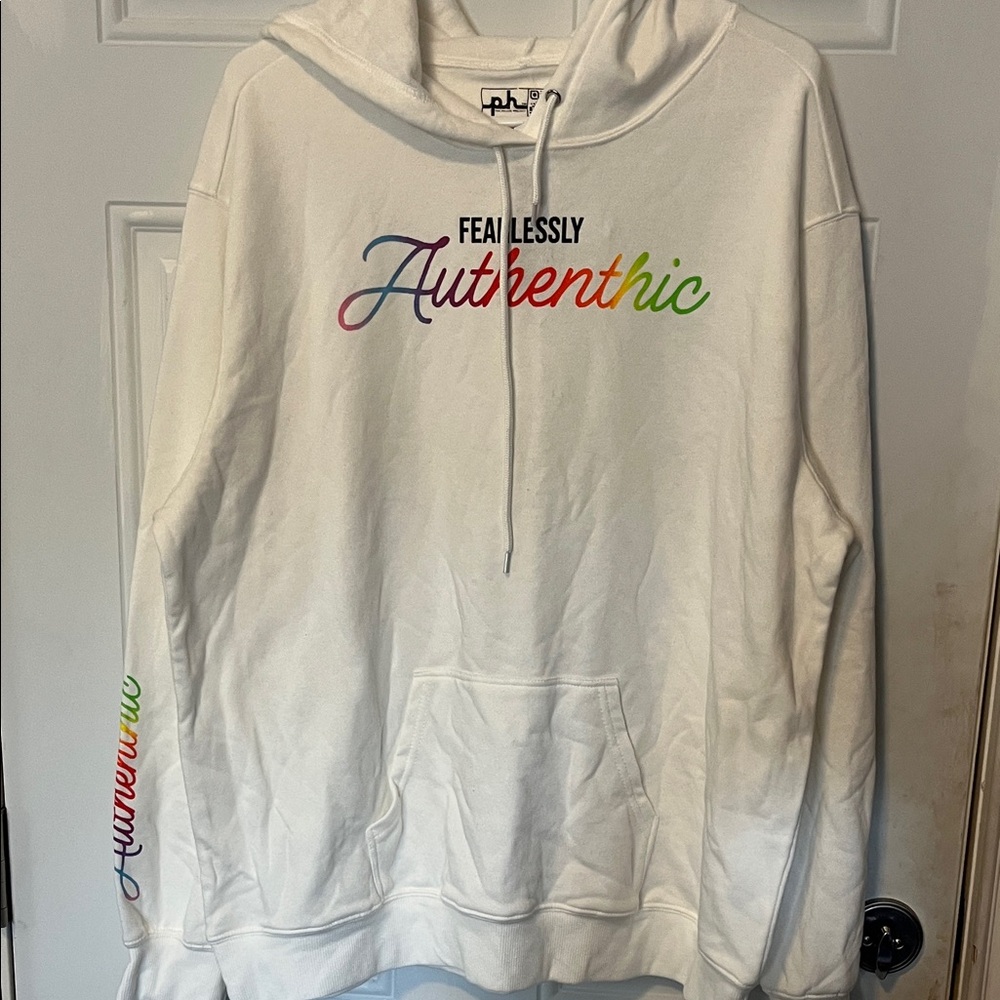 The Phluid Project White Hoodie with Multicolor Text